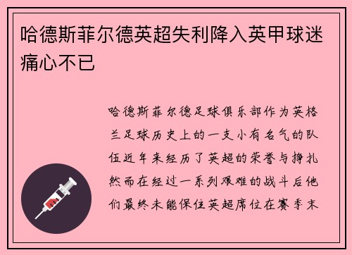 哈德斯菲尔德英超失利降入英甲球迷痛心不已